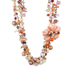Opulent Aventurine Flower Mixed Mineral Gemstone Art Necklace