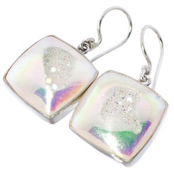 925 Silver Iridescent Opal Titanium Druzy Drusy Agate Sterling Earrings, 13/16"