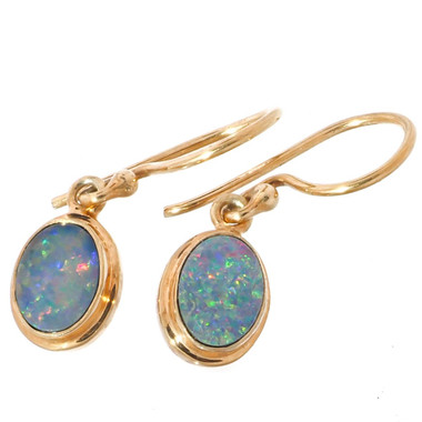 Australian Natural Opal Doublet Gold Plated On 925 Sterling Silver Earrings, 7/16"