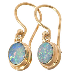 Australian Natural Opal Doublet Gold Plated On 925 Sterling Silver Earrings, 7/16"