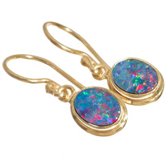 Australian Natural Opal Doublet Gold Plated On 925 Sterling Silver Earrings, 7/16"