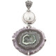 925 Silver Amethyst Crystal Slice White Mabe Pearl Sterling Pendant, 2.5"