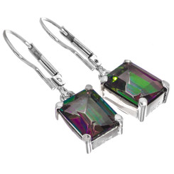 925 Silver Colorful Mystic Rainbow Leverback Sterling Dangle Earrings, 3/8"