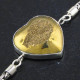 925 Silver Byzantine Chain Gold Heart Titanium Druzy Drusy Bracelet, 6.5-7.5"