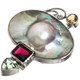 925 Silver Mabe Blister Pearl Red Garnet Prasiolite Citrine Sterling Pendant, 2"