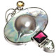 925 Silver Mabe Blister Pearl Red Garnet Prasiolite Citrine Sterling Pendant, 2"