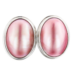 925 Silver Pink Mabe Pearl Sterling Post Earrings, 13/16"