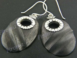1 7/16" 925 Silver Sono Wood French Hook Earrings