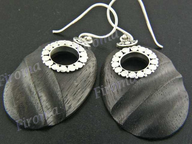 1 7/16" 925 Silver Sono Wood French Hook Earrings
