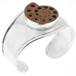 925 Silver Solid Ammonite Fossil Fossil Sterling Bangle Cuff Bracelet