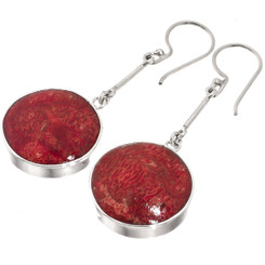 925 Silver Genuine Red Coral Drop Sterling Earrings, 1 1/2"