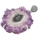 925 Silver Rare Big Amethyst Crystal Geode Slice Sterling Pendant, 2 3/4"