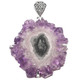 925 Silver Rare Big Amethyst Crystal Geode Slice Sterling Pendant, 2 3/4"