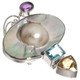 925 Silver Mabe Blister Pearl Amethyst Blue Topaz Citrine Sterling Pendant, 2"