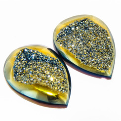 Pear Top Notch Lemon Blue Titanium Agate Druzy Drusy 18x13 Cabochon, 3/4"