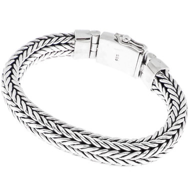 925 Silver 12mm Mens Braided Chain Bali Handmade Sterling Bracelet, 7.5-10"
