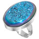 925 Silver Oval Peacock Purple Green Titanium Druzy Sterling Adj Sz 9 Ring, 1"