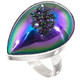 925 Silver Pear Peacock Purple Green Titanium Druzy Sterling Adj Sz 8 Ring, 1"