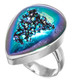925 Silver Pear Peacock Purple Green Titanium Druzy Sterling Adj Sz 7 Ring, 1"