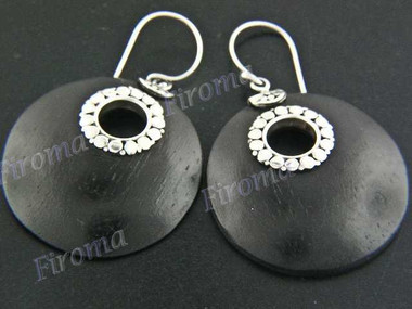 1 1/4" 925 Silver Sono Wood French Hook Earrings