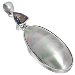 925 Silver Blue Nautilus Shell Trillion Mystic Topaz Sterling Pendant, 2 1/2"