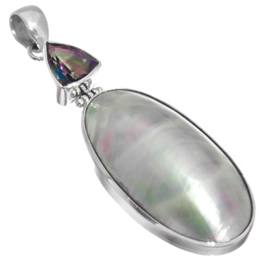 925 Silver Blue Nautilus Shell Trillion Mystic Topaz Sterling Pendant, 2 1/2"
