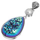 925 Silver Peacock Purple Green Titanium Druzy White Mabe Pearl Pendant, 1 1/4"