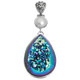 925 Silver Peacock Purple Green Titanium Druzy White Mabe Pearl Pendant, 1 1/4"