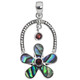 925 Silver Flower Garnet Paua Abalone Shell Hoop Sterling Pendant, 1 1/4"