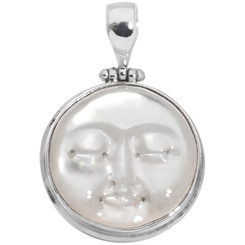 925 Sterling Moon Sun Goddess Oyster Mother Of Pearl Sterling Pendant, 1 3/8"
