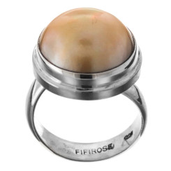 925 Silver 15mm South Pacific Ocean Cultured Gold Mabe Pearl Sterling Adj Ring