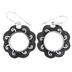 1 1/4" 925 Silver Sono Wood French Hook Earrings