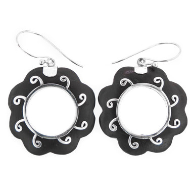 1 1/4" 925 Silver Sono Wood French Hook Earrings