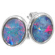 925 Silver Dark Blue Natural Large Australian Opal Sterling Stud Earrings, 9/16"