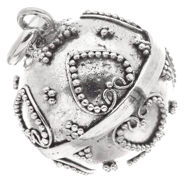 925 Silver 14mm Dainty Harmony Ball Chime Round Bali Sterling Heart Pendant, 1"