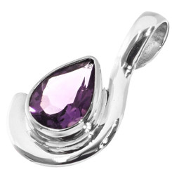 925 Silver Dainty Teardrop Cradled Amethyst Sterling Pear Pendant, 7/8"
