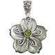 925 Silver Black Mother Of Pearl Shell Green Flower Peridot Pendant, 1 3/8"