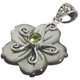 925 Silver Black Mother Of Pearl Shell Green Flower Peridot Pendant, 1 3/8"