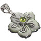 925 Silver Black Mother Of Pearl Shell Green Flower Peridot Pendant, 1 3/8"