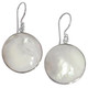 925 Silver Round White Oyster Mother Of Pearl Shell Pear Sterling Earrings, 3/4"