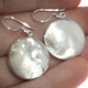 925 Silver Round White Oyster Mother Of Pearl Shell Pear Sterling Earrings, 3/4"