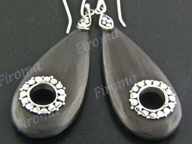 1 15/16" 925 Silver Sono Wood French Hook Earrings