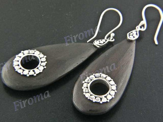 1 15/16" 925 Silver Sono Wood French Hook Earrings