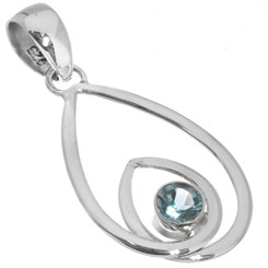 925 Silver Artful Looping Teardrop Hoop Blue Topaz Sterling Pendant, 1"