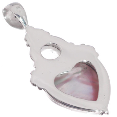 925 Silver Heart Pink Mabe Cultured Pearl Natural Moonstone Pendant, 1 3/4"