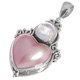 925 Silver Heart Pink Mabe Cultured Pearl Natural Moonstone Pendant, 1 3/4"