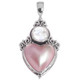 925 Silver Heart Pink Mabe Cultured Pearl Natural Moonstone Pendant, 1 3/4"