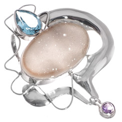 925 Silver Huge Blue Topaz Sparkling Agate Druzy Sterling Sliding Pendant, 3"