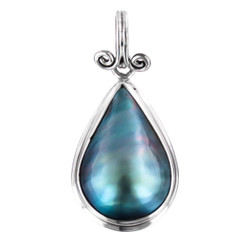 925 Silver Teardrop Blue Mabe Pearl Sterling Pendant, 7/8"
