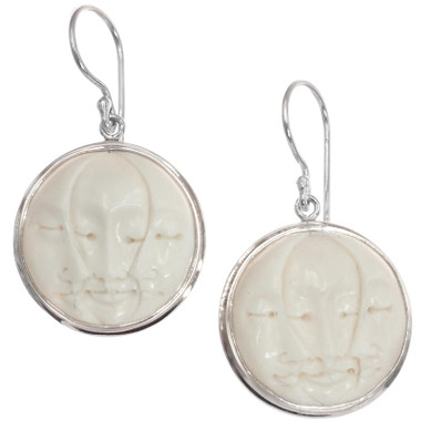 925 Silver Crescent Moon Phase Goddess Bison Bone Sterling Earrings, 13/16"